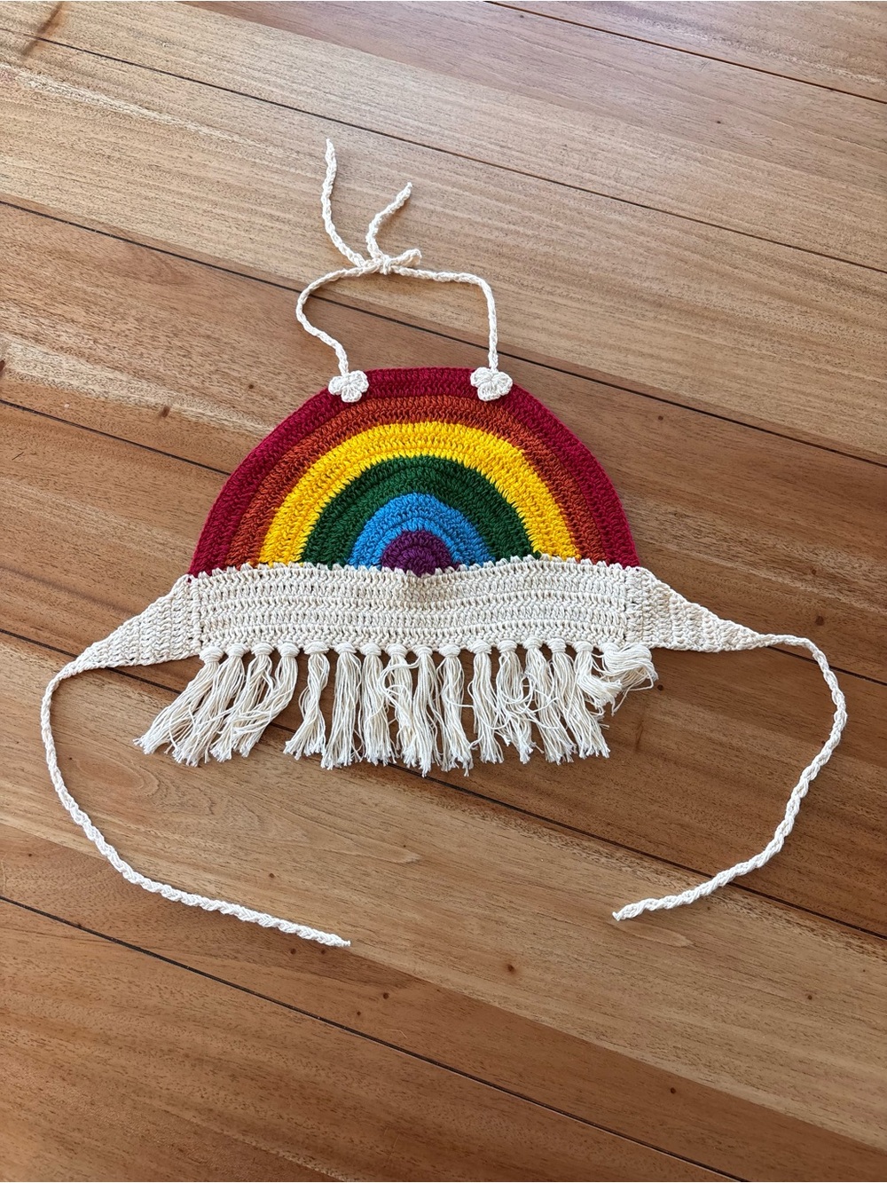 Handmade Rainbow Crochet Halter Tank Top in Cream and Multicolor